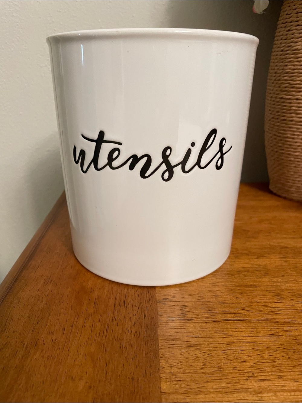 Threshold Stoneware Utensils Holder with Black Cursive Text or Spelling